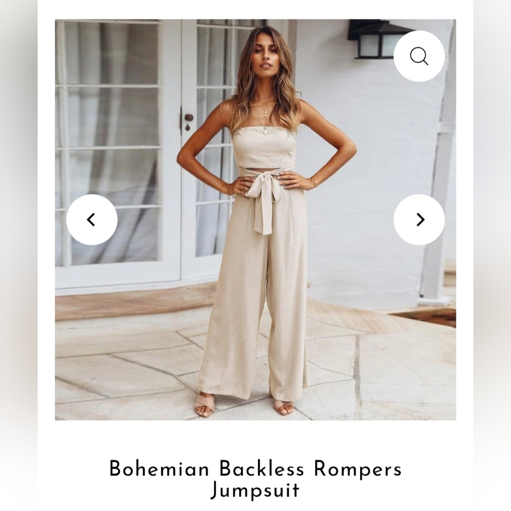 Boho Beach Hut Bohemian Backless Romper Jumpsuit, Small